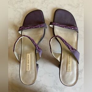 Ann Marino Purple Satin and Bead Heeled Slide Sandals 8M